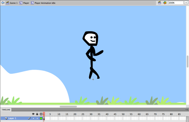 edit the Player Animation Idle movieclip on Frame 1 of the player timeline