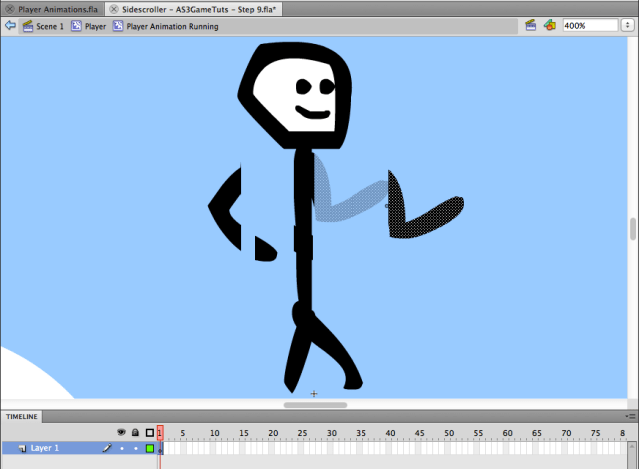 edit the player running animation and separate the arms form the body