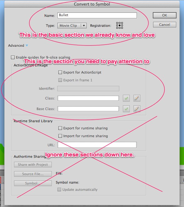 Annotated advanced options for converting bullet symbol