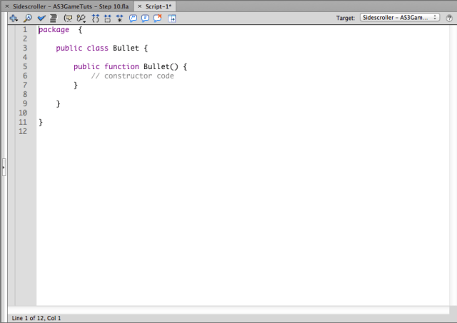 Bullet class external actionscript tab default